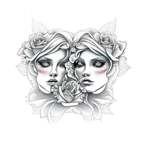 gemini with roses tattoo design idea