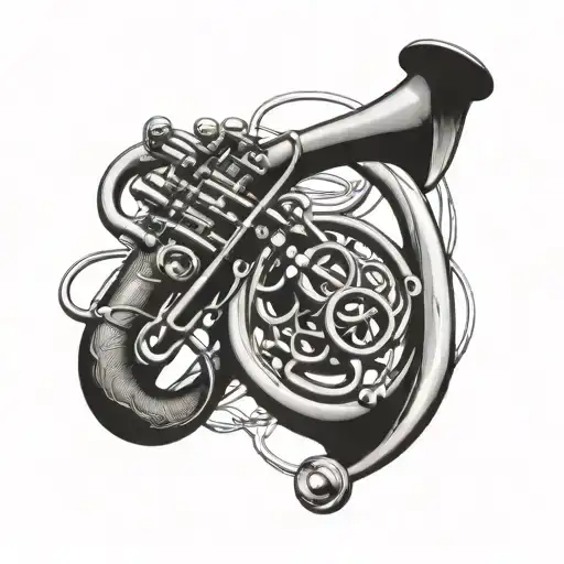 A trumpet intertwined with a stethoscope, symbolizing the client's passion for music and healthcare tattoo design idea