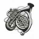 A trumpet intertwined with a stethoscope, symbolizing the client's passion for music and healthcare tattoo design idea