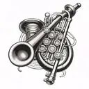 A trumpet intertwined with a stethoscope, symbolizing the client's passion for music and healthcare tattoo design idea