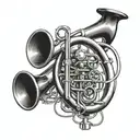A trumpet intertwined with a stethoscope, symbolizing the client's passion for music and healthcare tattoo design idea
