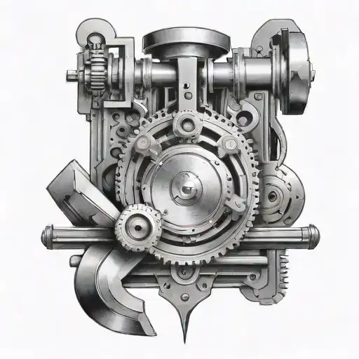 An intricate mechanical tattoo representing engineering tools and weights tattoo design idea