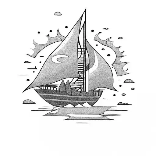 burning boat with smoke tattoo design idea