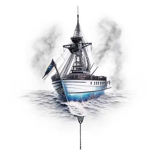 burning boat  tattoo design idea