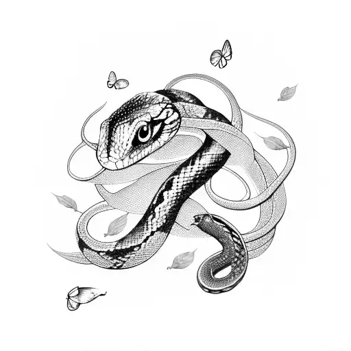 snake and butterflies tattoo design idea