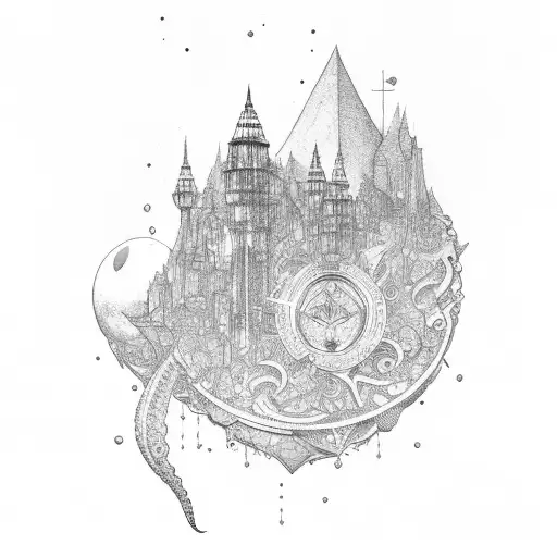 una torre y letra M tattoo design idea