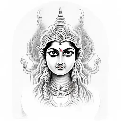 Durga devi with temple  tattoo design idea