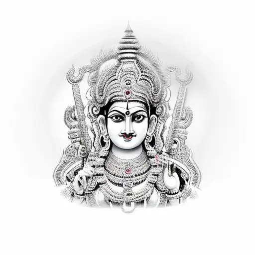 Durga devi with temple background in himayalas tattoo design idea