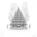 Durga devi with temple  tattoo design idea