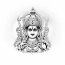 Durga devi with temple background in himayalas tattoo design idea