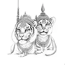 Durga devi with temple background in himayalas tattoo design idea