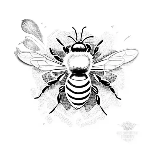 Bee with honey comb and flowers for around the knee tattoo design idea