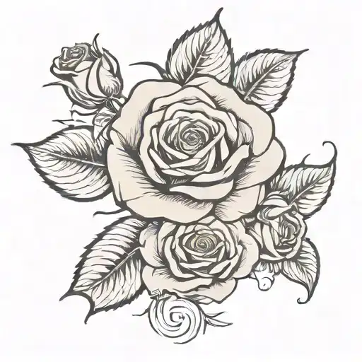 rose with 3 kid names incorporated tattoo design idea