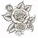 rose with 3 kid names incorporated tattoo design idea