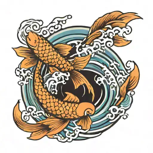 Japanese waves and koi fish swimming upstream tattoo design idea