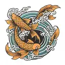 Japanese waves and koi fish swimming upstream tattoo design idea