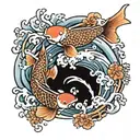Japanese waves and koi fish swimming upstream tattoo design idea