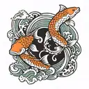 Japanese waves and koi fish swimming upstream tattoo design idea