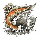 Japanese waves and koi fish swimming upstream tattoo design idea