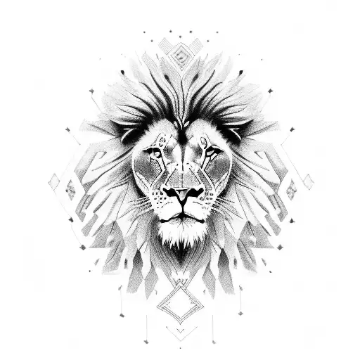 A lion's face adorned with intricate patterns inspired by biblical scriptures tattoo design idea