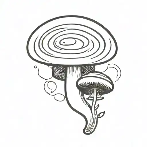A minimalist tattoo design featuring a psychedelic mushroom growing out of a vinyl record, symbolizing the client's love for music and mushrooms tattoo design idea