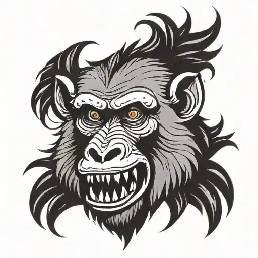 baboon head with teeth tattoo design idea