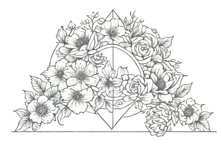 write 'perspective' with different types of flowers tattoo design idea