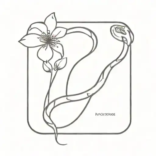 design a minimal tattoo on arm: a snake and a flower connected together and writes 'perspective' underneath  tattoo design idea
