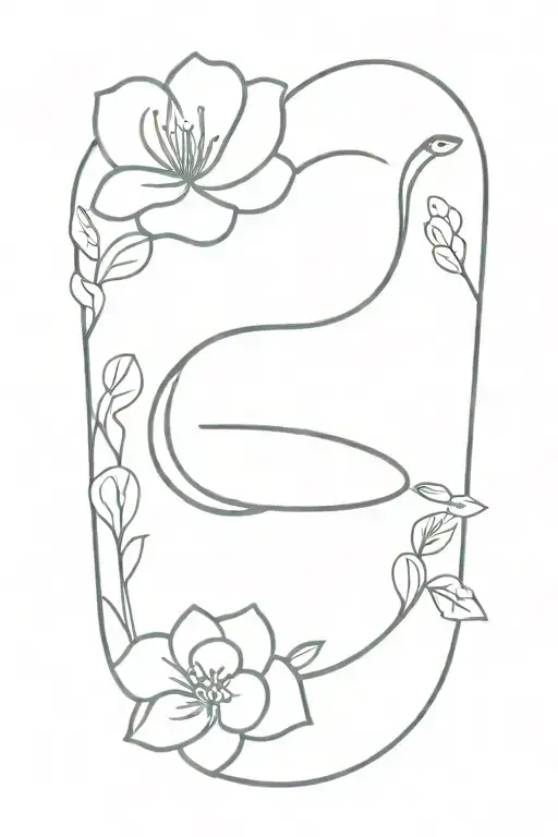 design a minimal tattoo on arm: a snake and a flower connected together and writes 'perspective' underneath  tattoo design idea