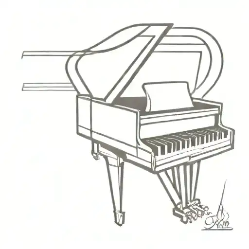 A minimalist tattoo of a grand piano keys intertwined with English language letters tattoo design idea