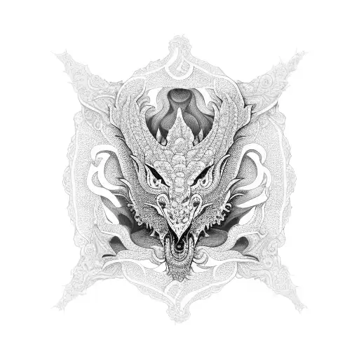 Intricate ornamental patterns interwoven with delicate dragon scales tattoo design idea