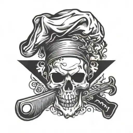 skull meat cleaver chef hat & smoking tattoo design idea