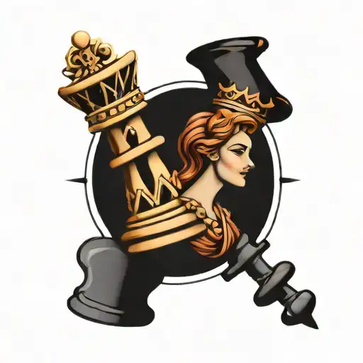 queen and king chess piece tattoo design idea