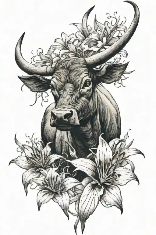 bull head and red spider lily tattoo design idea