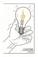 hand holding lighting bolt inside of a lightbulb tattoo design idea