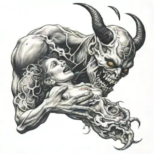 demon eating a woman's corpse  tattoo design idea
