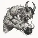 demon eating a woman's corpse  tattoo design idea