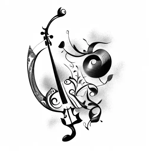 bold black lines abstract violin  tattoo design idea