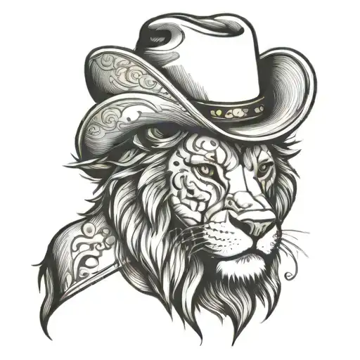 lion wearing cowboy hat tattoo design idea