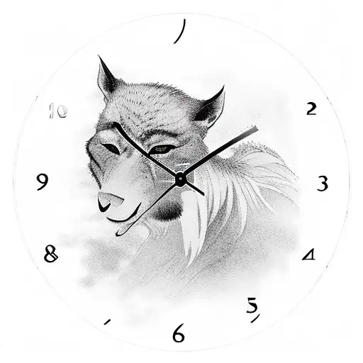 illustration, japanese atmosphere, samurai, dark, silhouette, cold, time clock in front, destroyed, black and white surr tattoo design idea