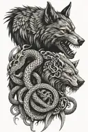 ODIN WOLF RAVEN AND SERPENT EATING HIMSELF tattoo design idea