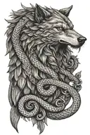 ODIN WOLF RAVEN AND SERPENT EATING HIMSELF tattoo design idea