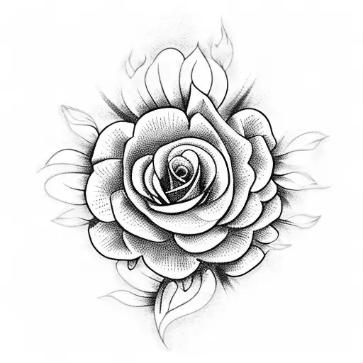 A blackwork tattoo of a floral arrangement with pink roses and white daisies tattoo design idea