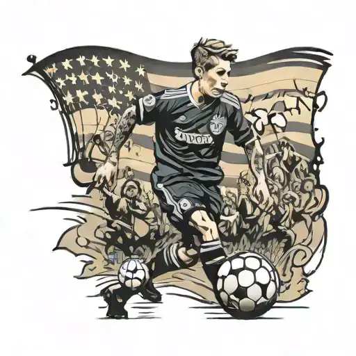 young soccer player, playing in USA small fields, then transitioning to soccer player playing at Signal Iduna Park tattoo design idea