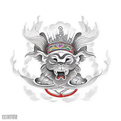 "Genera una imagen de un tatuaje en el que el Rey Mono se representa en su etapa de niñez. Debe estar en equilibrio sobr tattoo design idea