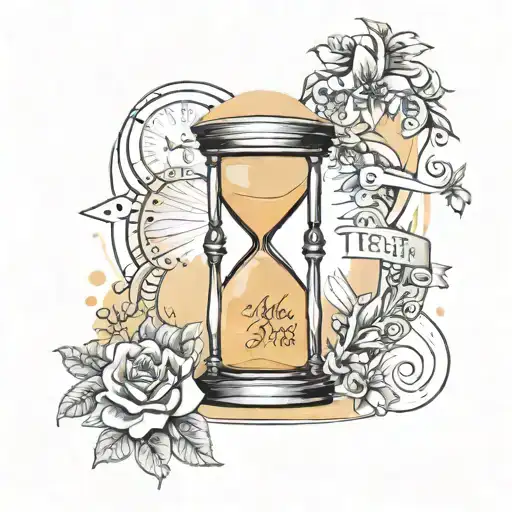 hour glass with sand with text "we all fail the test of time" tattoo design idea