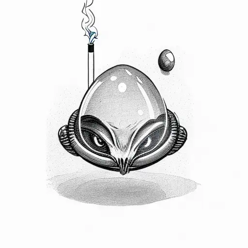 The alien could be depicted with a rounded, oversized head and large, almond shaped eyes. smoking a cigarette tattoo design idea