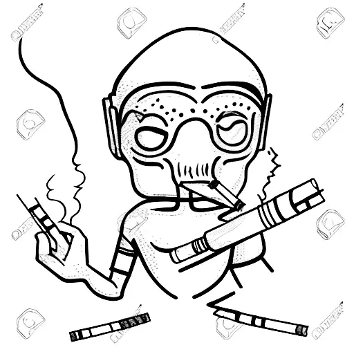 stereotypic alien smoking a cigarette  tattoo design idea
