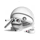 The alien could be depicted with a rounded, oversized head and large, almond shaped eyes. smoking a cigarette tattoo design idea