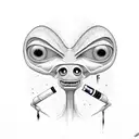 The alien could be depicted with a rounded, oversized head and large, almond shaped eyes. smoking a cigarette tattoo design idea